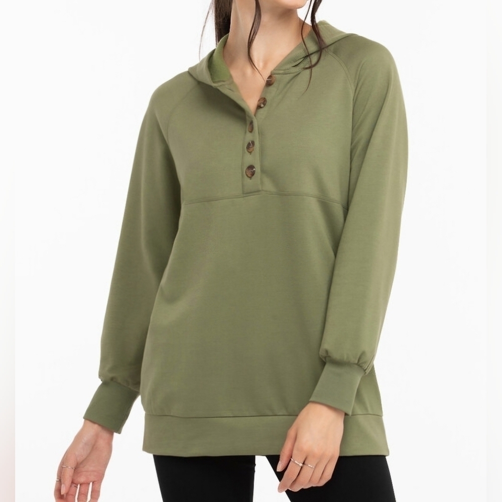 Ricki’s Olive Green Button Front Hoodie Soft Casual Sweatshirt - Size XXL
